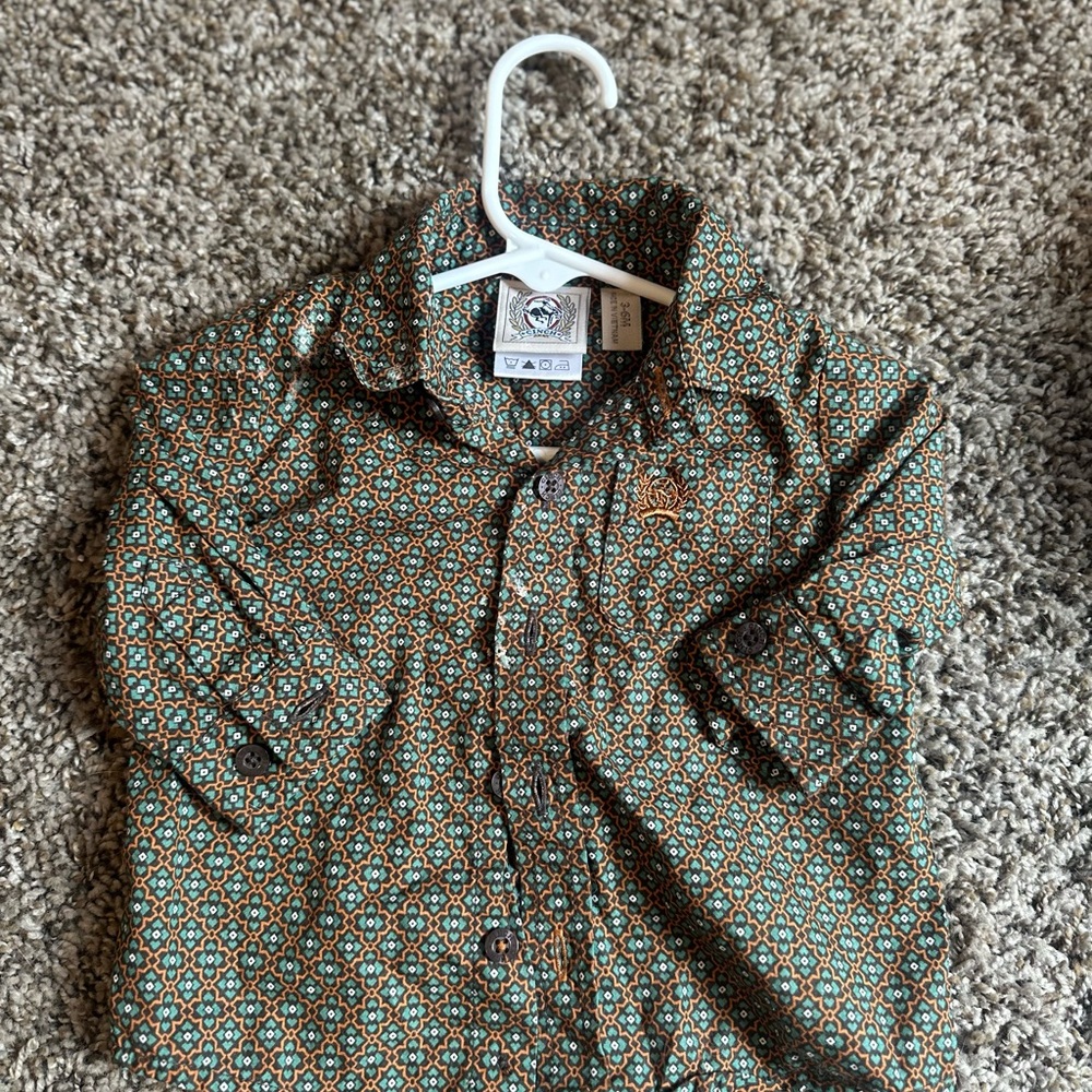 Cinch Geometric Print Shirt - Green and Brown